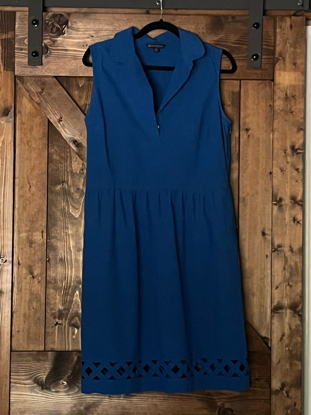 Brooks Brothers Cobalt Blue Sleeveless Belted Collared Dress with Laser-Cut Hem